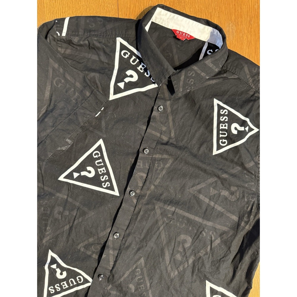 Guess Black Button‎ Shirt Short-Sleeve Dress Top Logo Collar Youth Kids XL